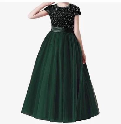 Vestidos de Niña Flor Boda Dama de honor Lentejuelas Tul Falda Hinchada Niñas Cumpleaños Foto 1 de 4