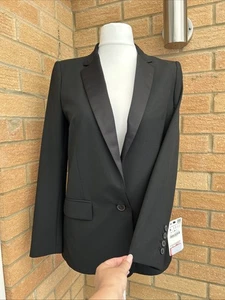 Zara Black Satin Lapel Blazer Tuxedo Jacket Size Small S Uk 8 10 Bnwt - Picture 1 of 4