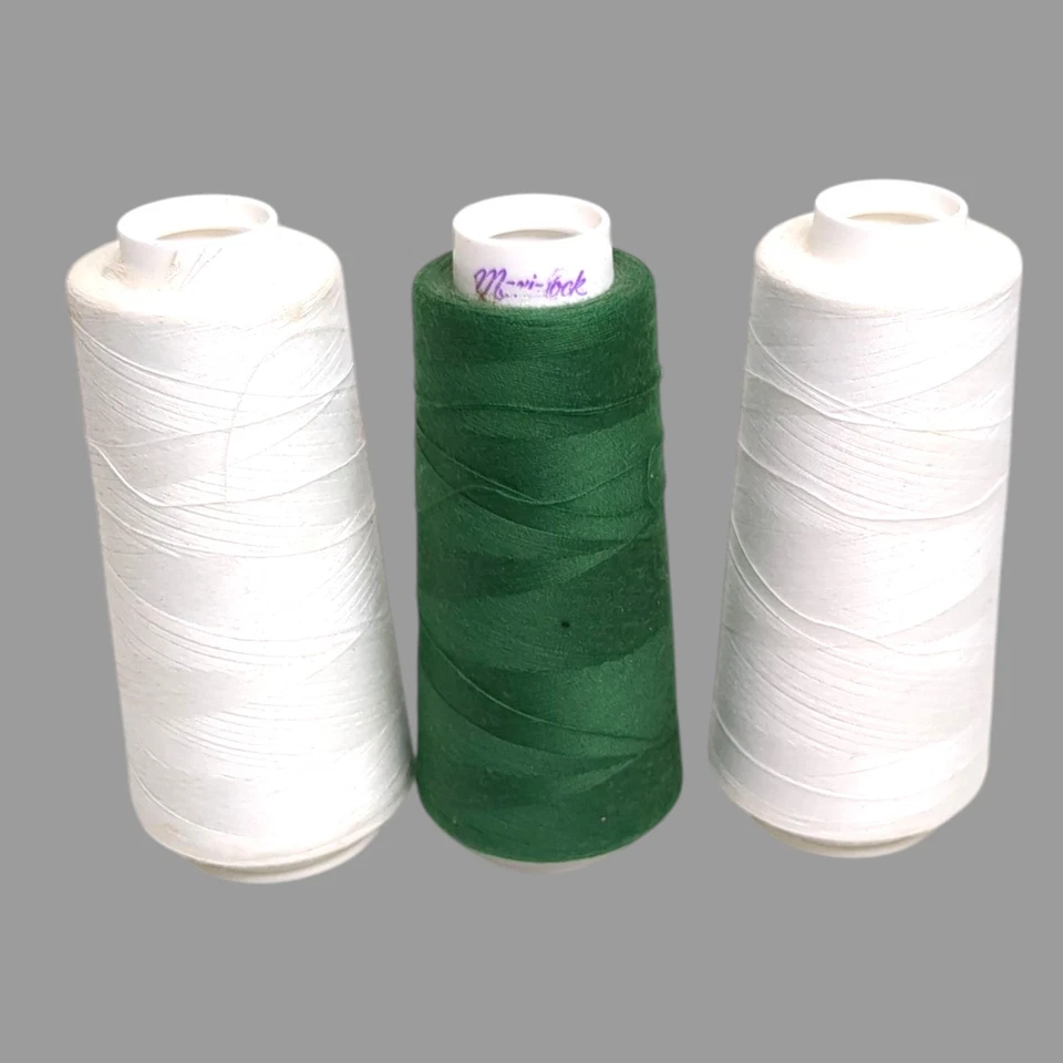 Serger Thread Maxi-Lock White 32001 & Green 1 Lot of 3 Opened And Partially Used - Image 1 of 4