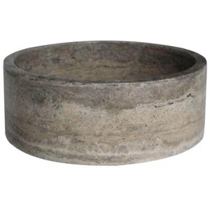 TashMart Bathroom Vessel Sink 16" Cylindrical Natural Stone Grey/Earth Tones - Picture 1 of 2