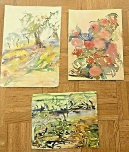 Lotto Vintage Artista Originale Acquerello Schizzi Paesaggi Frutteto Stagno Portogallo - Foto 1 di 5