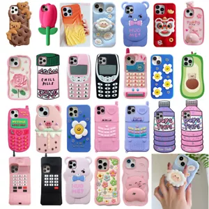 For iPhone 12 13 14 15 16 Pro Max Cute Cartoon 3D Soft Silicone Case Phone Cover - Picture 1 of 76