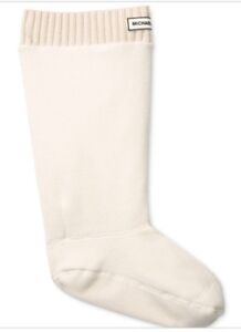 New Michael Kors MK Rain Boots Ribbed Knit yarn pairs fleece Socks Vanilla  