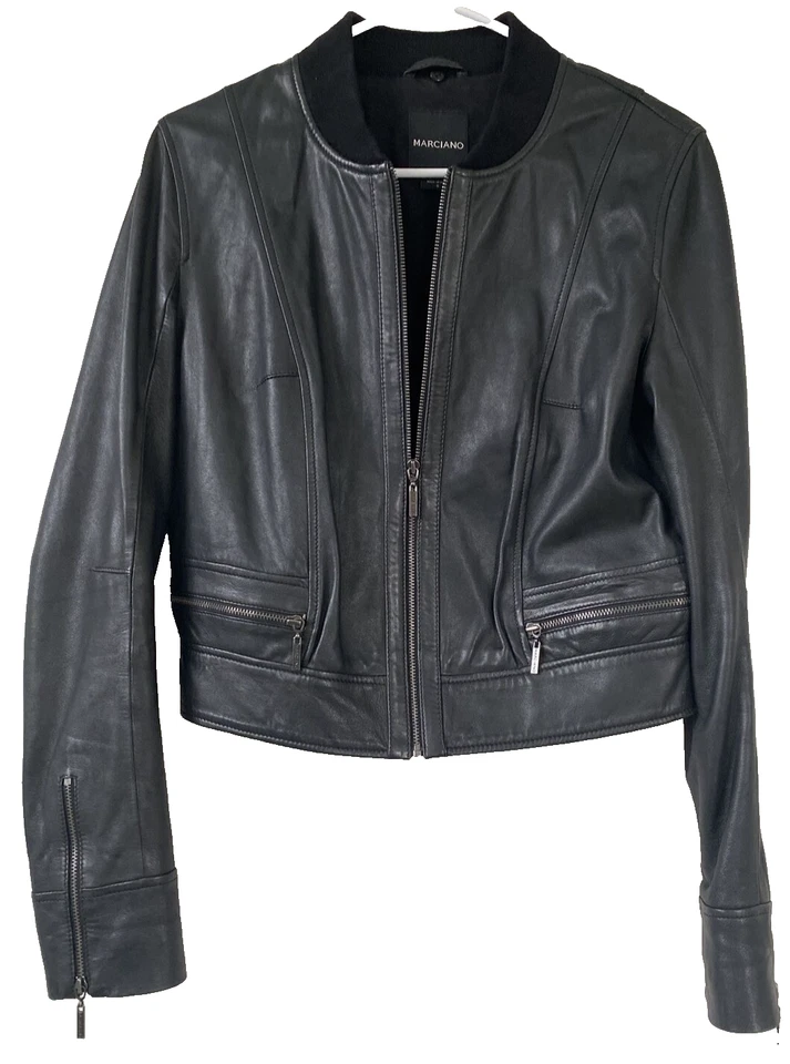 Chaqueta Motociclista MARCIANO Cuero Cordero Negro GUESS Talla S Foto 1 de 4