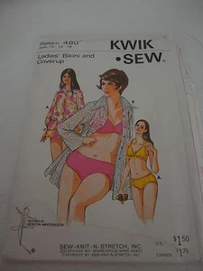 Vintage Kwik Sew 480 Bikini and Cover up Pattern uncut Size 12 14 16 - Picture 1 of 2
