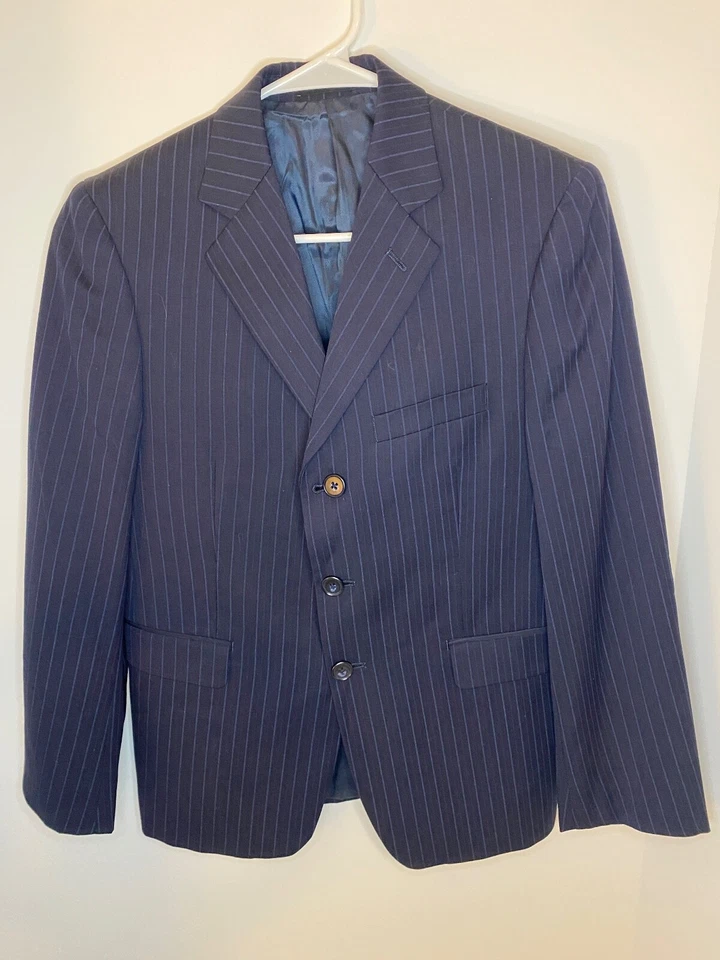 Chaqueta Joseph Abboud Niños Talla 14 - 3 Botones Azul Marino con Rayas Azul Claro Foto 1 de 4