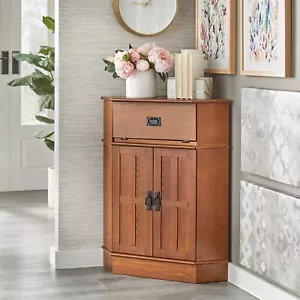 Mission Wood Corner Cabinet 34" h X 24" w 18" l Brown Oak Finish - Picture 1 of 4