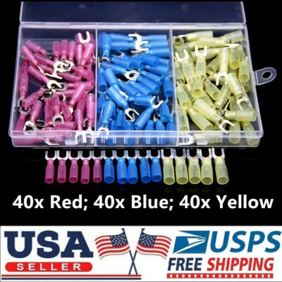 120PCS Insulated Electrical Heat Shrink Fork Wire Spade Crimp Terminal Connector - Image 1 of 4