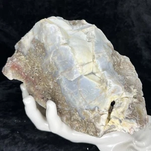 6” Unique Blue Botryoidal Chalcedony Agate Smoky Crystal Quartz Rough Lapidary - Picture 1 of 8