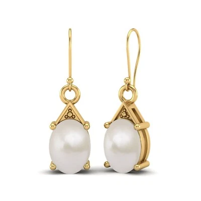 8x6 mm Oval Natur Perlen Tropfen Ohrhänger Hochzeit Ohrringe 925 Silber Vergo... - Bild 1 von 4