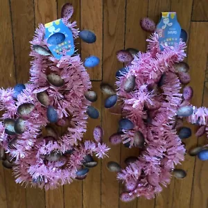 Pink Gingham Easter Tinsel Garland bunny Accents 18’ Holiday Decor - Picture 1 of 3
