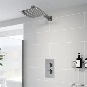 Square Thermostatic Mixer Shower - Concealed with Wall Fixed Head Silver, Chrome - Picture 1 of 7