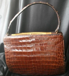 Vintage RENDL Classic Cognac Braun Alligator Handtasche Geldbeutel - Bild 1 von 12