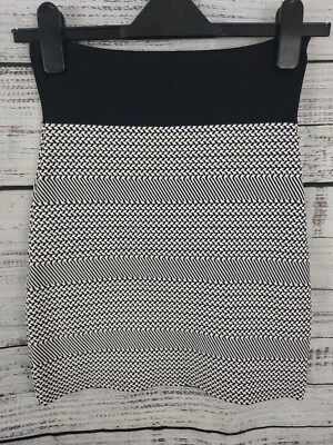 Falda BCBGMaxazria Bondage Mujer Pequeña Blanca Pata de Gallo Rayas Chevron Elastizada Foto 1 de 4