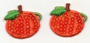 SET OF 2 SEQUIN PUMPKINS Small Iron On Patch Halloween Thanksgiving - Picture 1 of 1