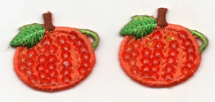 SET OF 2 SEQUIN PUMPKINS Small Iron On Patch Halloween Thanksgiving - Image 1 of 1