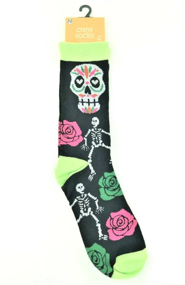 Mujer Día de Muertos Calavera Rosas Esqueleto (1) Par Novedad Halloween Calcetines Crew  Foto 1 de 4