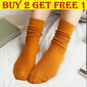 1pair Womens Cotton Pile Socks Solid Color Sports Casual High Socks Winter uk - Picture 1 of 17