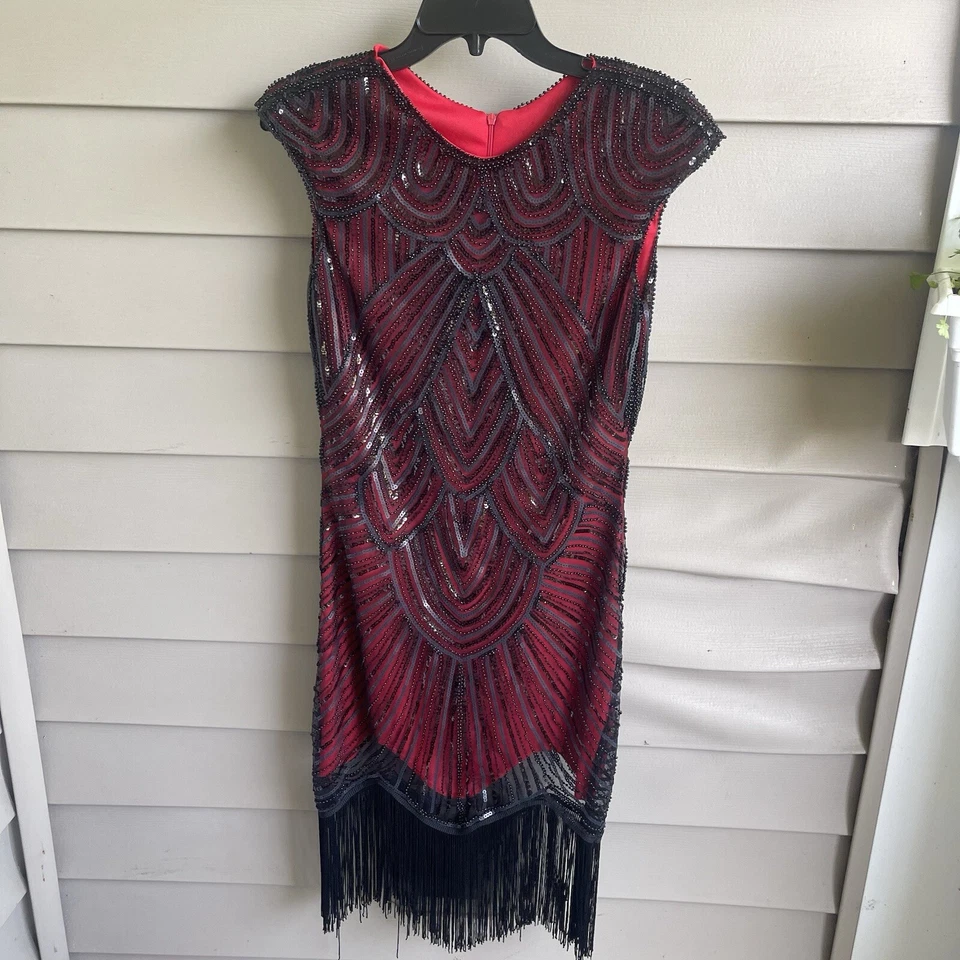 Gatsby Style Red Beaded Midi Dress Tassled Womens UK Size M (10-12) Bonnie Party - Image 1 of 4