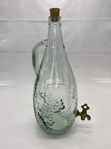 Spain Sweet Antiques Glass Wine Dispenser w/ Spigot Cork & Handle Grape Details - Picture 1 of 9