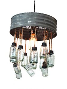 Country Style Riddle Sifter Chandelier with Tiny Two Tier Mason Jar Lights