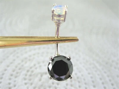2.35ctw REAL BLACK DIAMOND BELLY RING w/OPAL,CERTIFICATE, DIAMOND TESTER,DOUBLE - Image 1 of 4