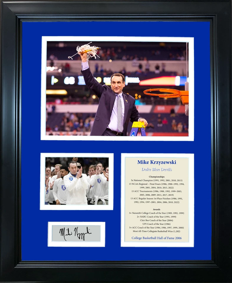 Framed Mike Krzyzewski Hall of Fame Duke Facsimile Engraved Auto 12"x15" Photo - Image 1 of 1