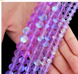 Matte Purple Mystic Aura Round Beads 25pcs 10mm Frosted Mermaid Glass Moonstone - Picture 1 of 4
