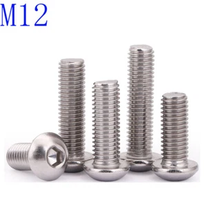 M12 12mm M12-1.75 Metric 304 Stainless Steel Hex Socket BUTTON HEAD Screws Bolt - Picture 1 of 4