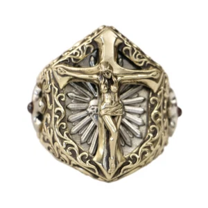 CZ Stone Cupronickel Shield Cross Brass Beauty Cross Ring BR463C UK Size P½~Z5 - Picture 1 of 27