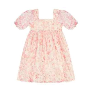 Wonder Nation Apricot Printed Metallic Mesh Dress Girls 5 Multicolor Polyester - Picture 1 of 7