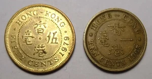 1979, 1965 HONG KONG 50, 10 cents coins, HK, China, coin - Picture 1 of 2