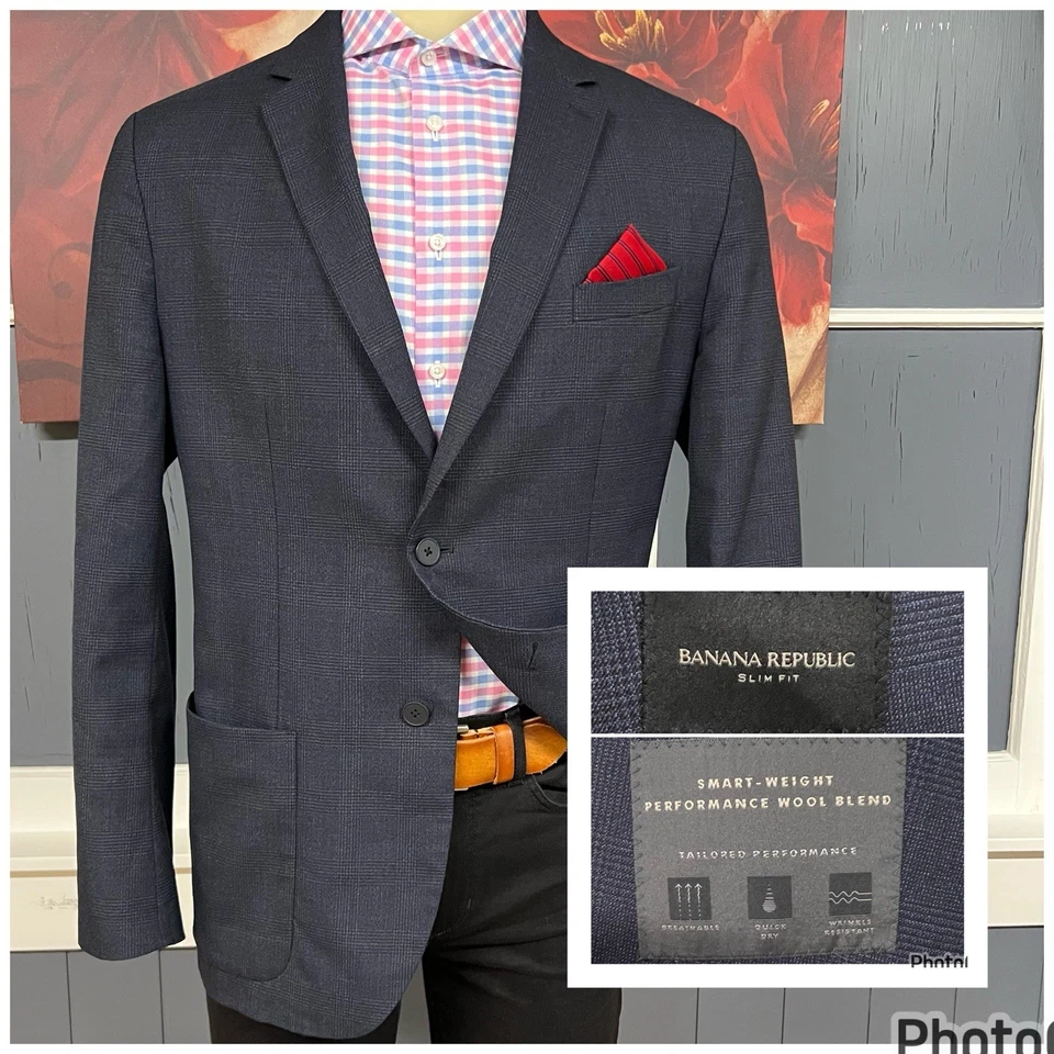 Blazer Banana Republic 👉Tamanho Real 44 Longo👈 Slim Fit Não Estruturado Lã Marinha - Imagem 1 de 4