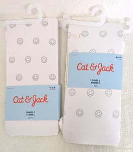 Confezione 2 Collant Piedi Bambina Cat & Jack Bianco con Volte Sorridenti Argento 4-6X - Foto 1 di 5