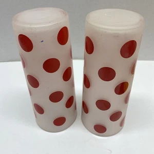 2 Anchor Hocking Frosted Polka Dot Drinking Glasses Tumblers Red 16 oz - Picture 1 of 12
