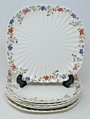 6 Spode Wicker Dale Floral Chelsea Wicker Square Salad Plates 7 5/8" England HTF - Image 1 of 4