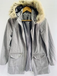Ed.it.ed Zip Up Faux Fur Hood Trench Coat Jacket New Women’s Size 10 Grey. - Picture 1 of 16