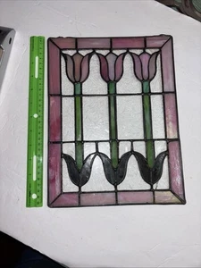 Tulpe Buntglas Bleiglas Fenster Sonnenfänger 12” x 9” rosa grün Wandbild Tulpen - Bild 1 von 15