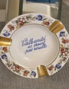 Vintage Limoses 4" French Hand Paintes Ashtray Decor Goldtone Accent Immaculate - Picture 1 of 9