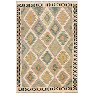 Kelim Afghan 245x168 cm Handgewebter Orientteppich kilim Wolle Carpet Rug Grau - Bild 1 von 11
