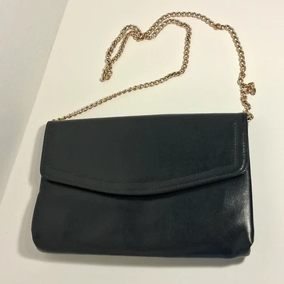 Navy Blue Envelope Purse Crossbody Clutch Rose Gold Color Chain EUC - Image 1 of 4