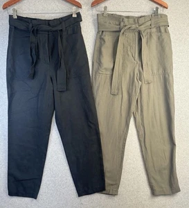 Lot NWOT Express Womens Sz 10R Super High Rise Belted Ankle Pants Black & Olive - Picture 1 of 22