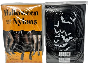 Halloween Nylons Neuheit Strumpfhosen fliegende Fledermäuse schwarz Erwachsene Einheitsgröße - 2 Paar - Bild 1 von 5