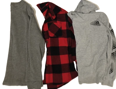 Boys Long Sleeve Shirts 5/6 Lot Flannel Thermal Adidas Hooded Shirt - Image 1 of 4