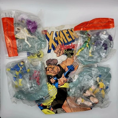 Raro Hardee's 1995 Marvel X-Men Juego Completo + Bolsa de Papel Original / Juguetes Sellados Foto 1 de 4