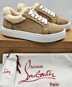 Christian Louboutin Fun Vieirissima sneaker da donna in shearling scamosciato piatto EU37 US7 - Foto 1 di 17