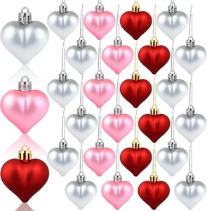 48 Pcs Valentine's Day Heart Ornaments - Red Pink Silver Hanging Decorations - Picture 1 of 11