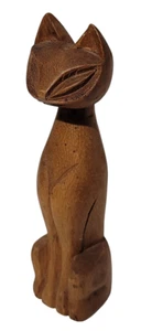 Mid Century Modern MCM Wood Carved Cat 6.5" Tall - T7 - Picture 1 of 6
