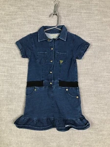 Guess Denim Dress Girls 4 Blue Button Front Short Sleeve Ruffles Spring Casual - Picture 1 of 11