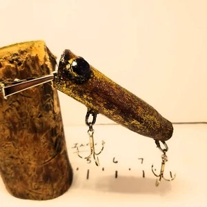 Cedar Wood Hand Made Fishing Vintage Inspired Topwater Lure Bait Gold Metallic  - Picture 1 of 3